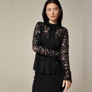 J.Crew Size 6 Lace mockneck top CF449 Black